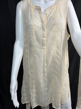 Cream Embroidered Sleeveless Tunic Top